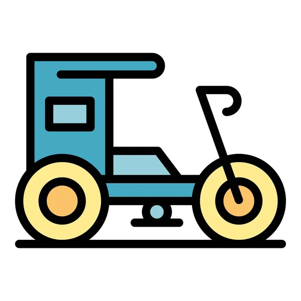 Icono Trishaw Contorno Vector Rickshaw Viejo Color Bicicleta India Plana — Archivo Imágenes Vectoriales