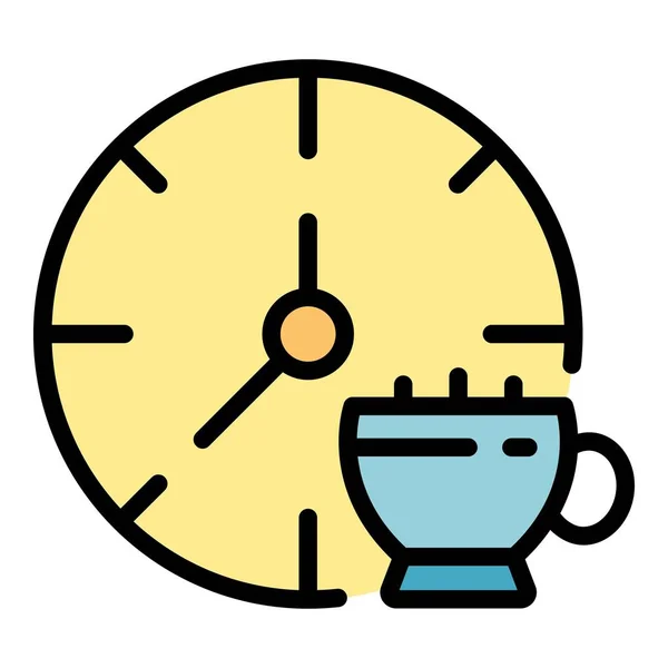 Время Вектора Контура Иконки Кофе Еда Утром Пейте Чай Цвет — стоковый вектор