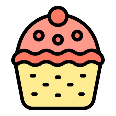 Şekerli tatlı ikonu ana hatları vektörü. Pişirilmiş bir fikir. Dilim kremi rengi düz