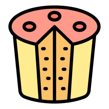 Panettone ikon ana hatları vektörünü pişirin. Pasta yiyeceği. Fırınlanmış dilim rengi düz