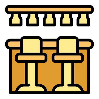 Metal masa simgesi ana hatlı vektör. Bar taburesi. Modern koltuk rengi düz