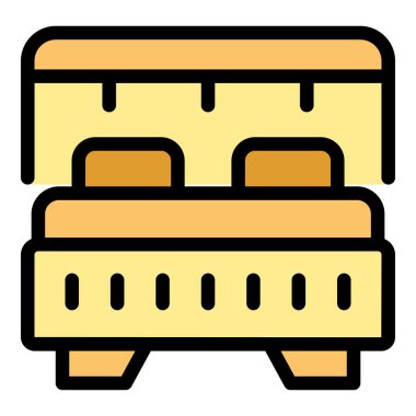 Pansiyon yatak odası ikon ana hatları vektörü. Otel tesisi. Modern kaynak rengi düz