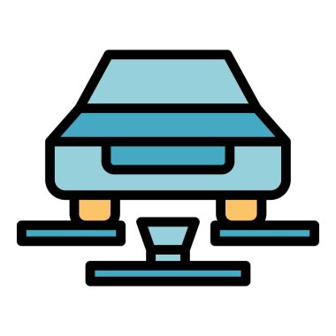 Yer ikonu çizgisi vektörünün altında araba yıkama. Otomobil servisi. Pencere köpük rengi düz