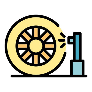 Lastik yıkama ikonu ana hatları vektörü. Servis arabası. Çamaşır paspası rengi