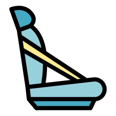 Güçlü koltuk ikonu ana hat vektörü. İyi yolculuklar. Araba kemeri rengi düz