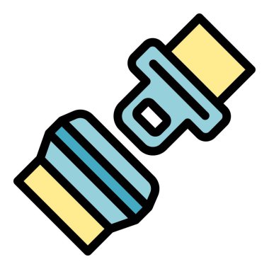 Emniyet kemeri simgesi ana hatları vektörü. Araba güvenliği. Emniyet kayışı rengi düz