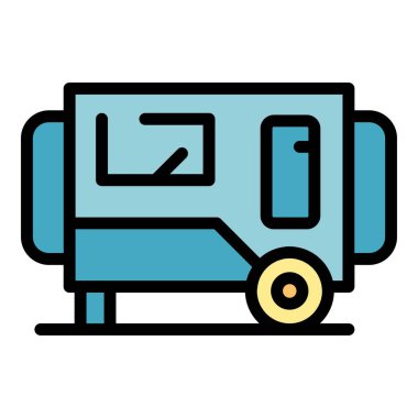 Jeneratör ikon ana hatları vektörü. Güç motoru. Taşınabilir makine rengi düz