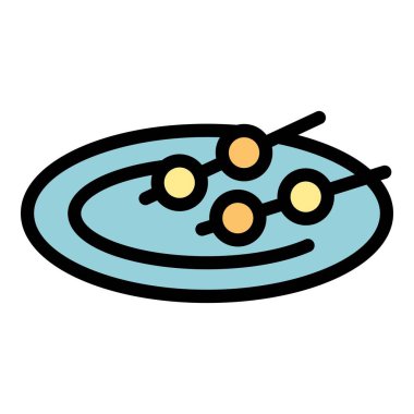 Fondü çubuğu ikonu ana hatları vektörü. Peynir yemeği. İnek pişirme rengi düz