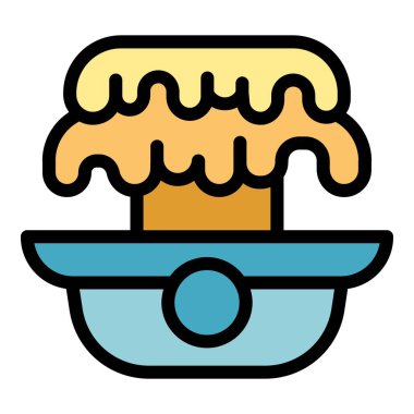 Kremalı çeşme ikonu ana hat vektörü. Çikolata yiyecekler. Şelale makinesi rengi düz