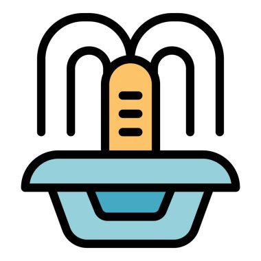 Tatlı fondü ikonu ana hatları vektörü. Çikolata. Kakao meyvesi rengi düz