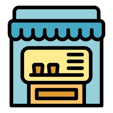 Sokak şekerleme dükkanı ikonu ana hatları vektörü. Yemek makinesi. Kakao sonbahar rengi düz