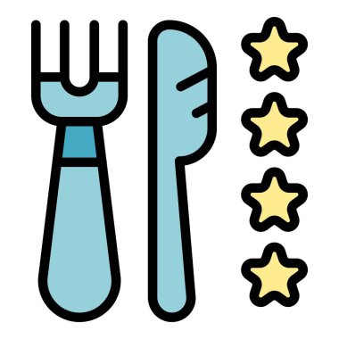 Gıda inceleme araçları ana hatlı vektör simgesi. Sertifika kalitesi. Eleştirmen araştırma rengi düz