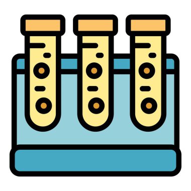 Yemek test tüpleri ikon ana hatları vektörü. Güvenlik denetimi. Kalite gözden geçirme rengi düz