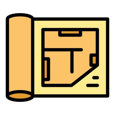 Daire planı ikon ana hatları vektörü. Ev tamiri. Çalışma aracı rengi düz