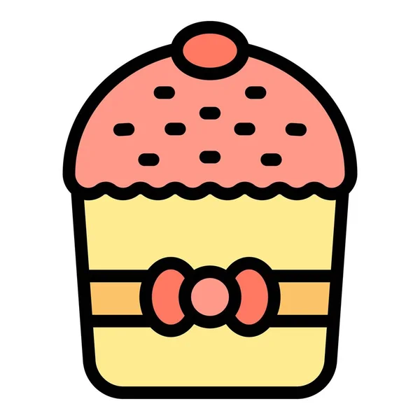 Panettone Idee Icon Outline Vektor Süßer Kuchen Bäckereifarbe Flach Schneiden — Stockvektor