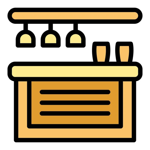 Bar Icon Outline Vector Modern Cafe Bar Stool Color Flat — Stock Vector