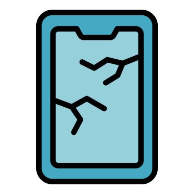 Kırık akıllı telefon ikonu ana hatları vektörü. Cihaz kontrolü. Bilgisayar kusurlu renk düzlüğü