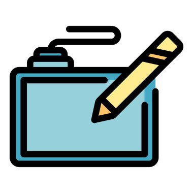 El çizimi araç simgesi dış hat vektörü. Stylus ped. Dijital kalem rengi düz