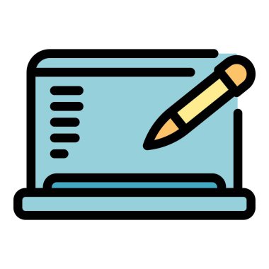 Dizüstü bilgisayar stili ikon ana hatları vektörü. Tasarım evi. İmza rengi düz çiz