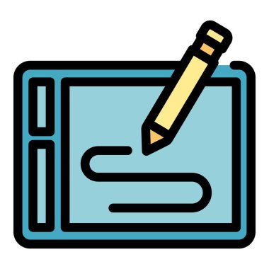 Tablet tableti simgesi ana hatları vektörü. Çizim hücresi. Bilgisayar aracı rengi düz