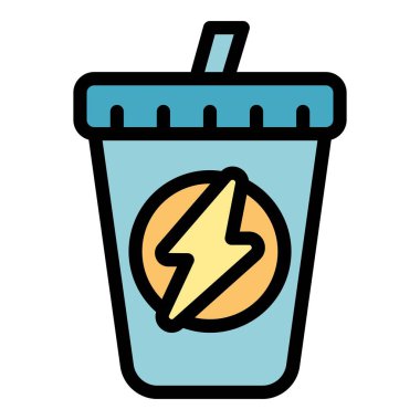 Enerji içeceği ikonu ana hatları vektörü. Programı çalıştır Düz nabız rengi