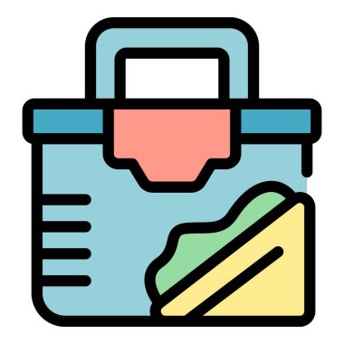 Yemek kutusu ikonu taslak vektörünü çalıştır. Okul yemeği. Atıştırma molası rengi düz