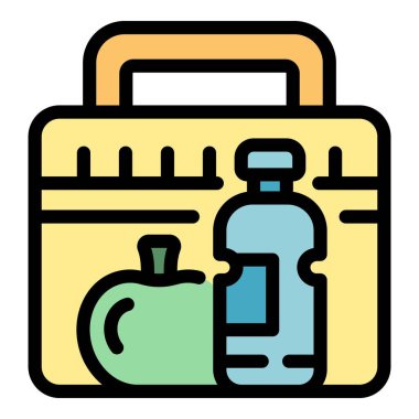 Yemek kutusu ikonu ana hatları vektörü. Okul yemeği. Konteynır atıştırma rengi düz