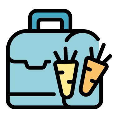 Havuç yemek ikonu ana hatları vektörünü kır. Okul yemeği. Atıştırma poşeti rengi düz