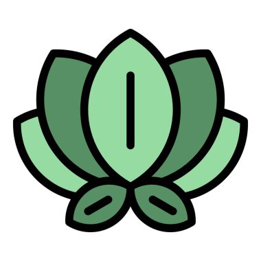 Lotus çiçeği ikonu ana hat vektörü. Doğal yağ. Diyet gıda rengi düz