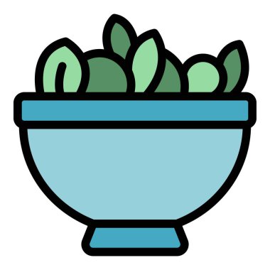 Diyet salata ikonu ana hatları vektörü. Paleo diyeti. Vejetaryen gıda rengi düz