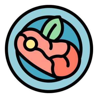 Biftek et ikonu ana hatları vektörü. Paleo diyeti. Vejetaryen gıda rengi düz