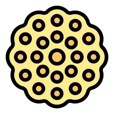 Tekerlekli bisküvi ikonu ana hat vektörü. Şeker taneleri. Yiyecek krakeri rengi düz