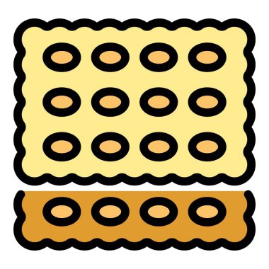 Geleneksel bisküvi ikonu ana hatları vektörü. Kek karesi. Yiyecek krakeri rengi düz