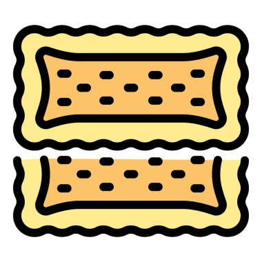 Tahıllı bisküvi ikonu ana hatları vektörü. Yemek kurabiyesi. Atıştırmalık kek rengi