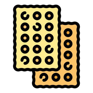 Besin bisküvi ikonu ana hatları vektörü. Atıştırmalık kraker. Sağlıklı pasta rengi düz