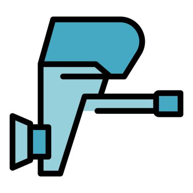 Motorlu tekne ikonu ana hat vektörünü detaylandır. Motorlu tekne. Vintage seyahat rengi düz