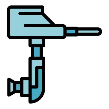 Geminin motor simgesi ana hat vektörü. Tekne motoru. Motorlu tekne pervanesi rengi düz