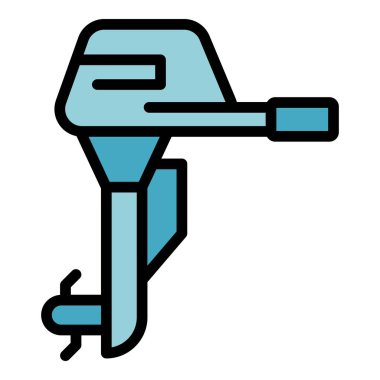 Motor parçası simgesi ana hat vektörü. Tekne motoru. Klasik balıkçılık rengi düz