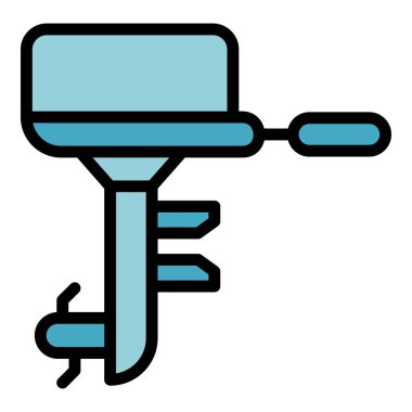 Denizci motor simgesi ana hat vektörü. Motorlu tekne. Deniz renginde seyir