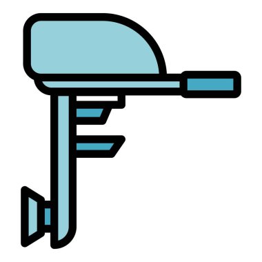 Güç motor simgesi ana hat vektörü. Tekne motoru. Motorlu tekne turu rengi düz