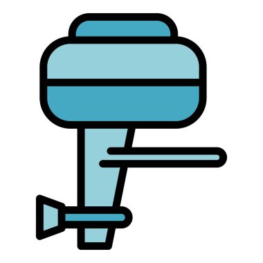 Motor teknolojisi ikon ana hatları vektörü. Tekne motoru. Sanat balıkçılık rengi düz