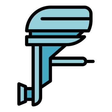 Küçük motorlu tekne ikonu ana hat vektörü. Motorlu tekne. Balıkçı okyanus rengi düz