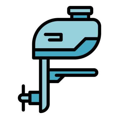 Doğrusal motorlu tekne simgesi ana hat vektörü. Motorlu tekne. Dış motor rengi düz