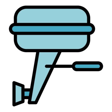 Okyanus motorbotu ikonu ana hat vektörü. Balık motoru. Motorlu tekne rengi düz