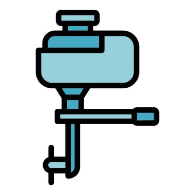 Deniz motorlu tekne ikonu ana hat vektörü. Motor motoru. Balıkçı okyanus rengi düz