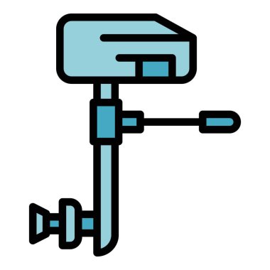 Teknenin motor simgesi ana hat vektörü. Dış motor. Balıkçı teknesi rengi