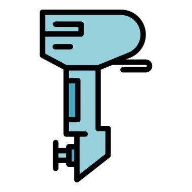 Dış motor simgesi ana hat vektörü. Motorlu tekne. Sanat balıkçılık rengi düz