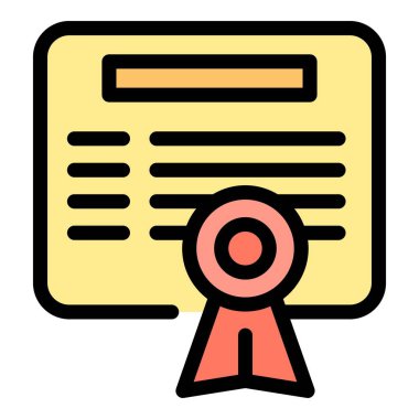 Bakıcı servisi diploma ikonu ana hatları vektörü. Bebek eğitimi. Çocuk bakıcısı rengi düz