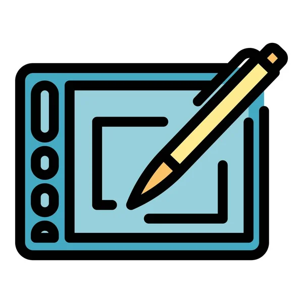 Teken Digitale Pen Pictogram Omtrek Vector Tabletblok Stylus Deisgn Kleur — Stockvector