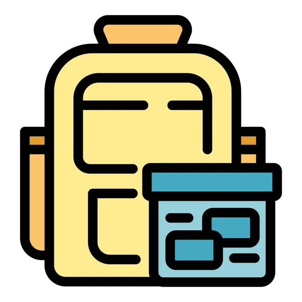 Backpack Container Icon Outline Vector School Meal Food Snack Color — Stock Vector